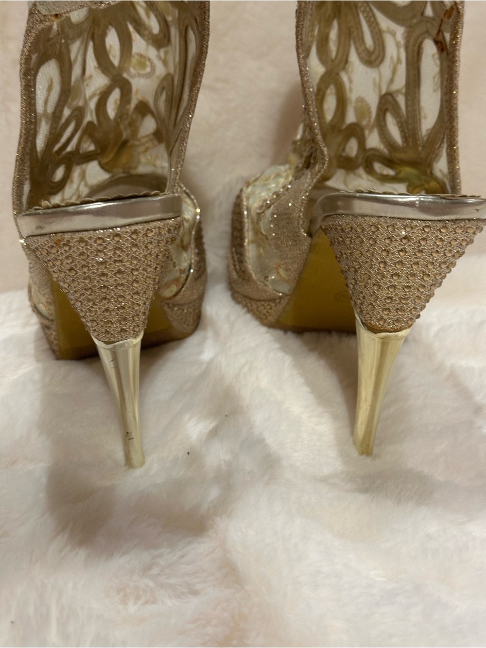 Hot Tomato Gold Sequin Mesh Peep-Toe Heels - Picture 8 of 10